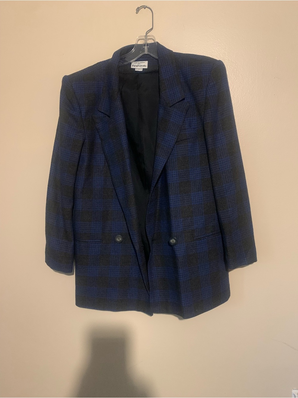 Paraphernalia  Vintage Blue & Black Plaid Wool Blazer Sz Office wear